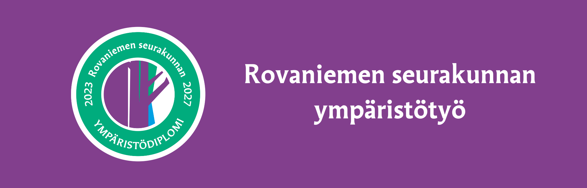 Rovaniemen seurakunnan ympäristödiplomin logo violetilla pohjalla.