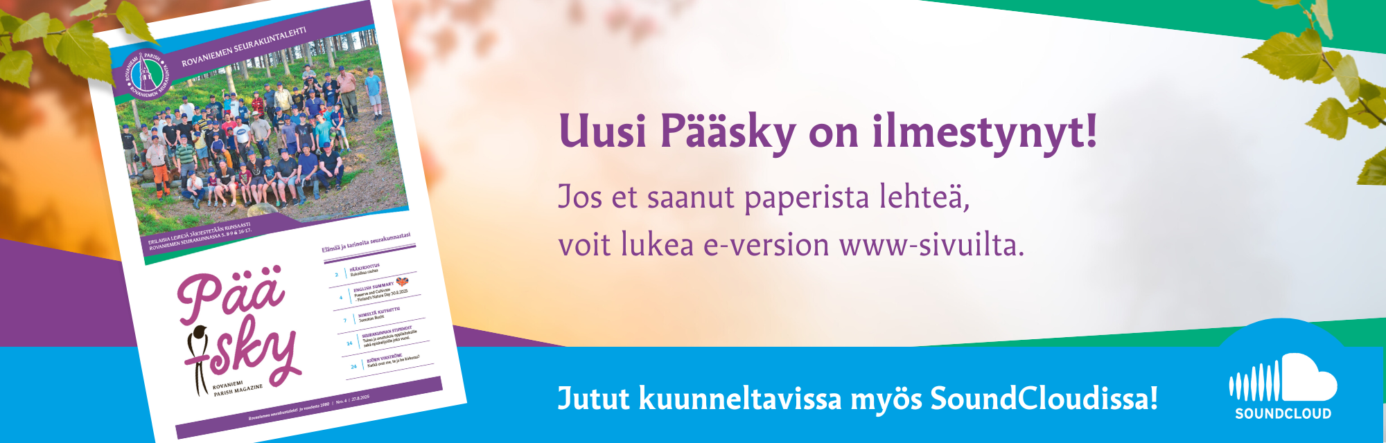 Seurakuntalehti Pääskyn kansikuva.