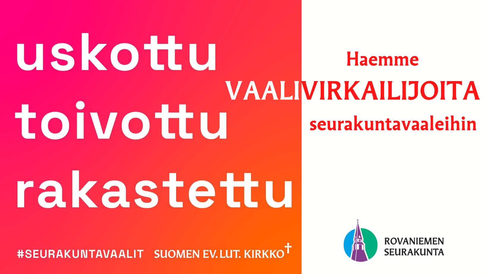 Vaalivirkailijoita etsitään, seurakuntavaalien mainos.