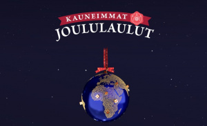 Tummansinen tähtitaivas jossa tekstinä Kauneimmat joululaulut