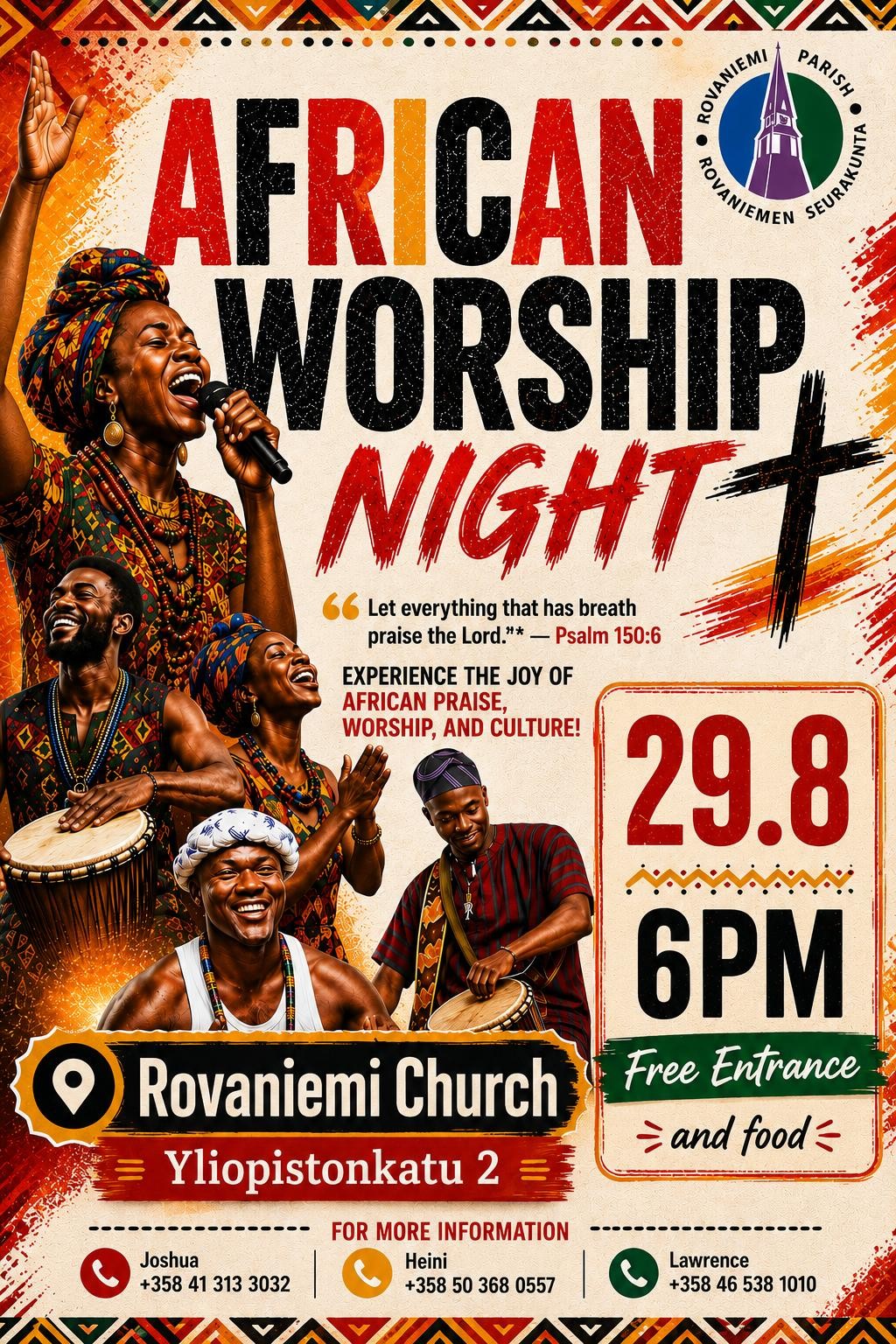Mainos African Worship Night -tapahtumasta
