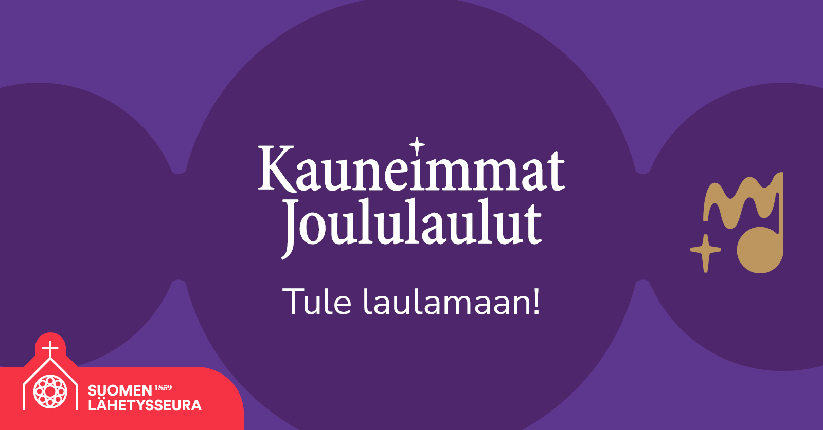 Violetilla pohjalla valkoinen teksti Kauneimmat joululaulut