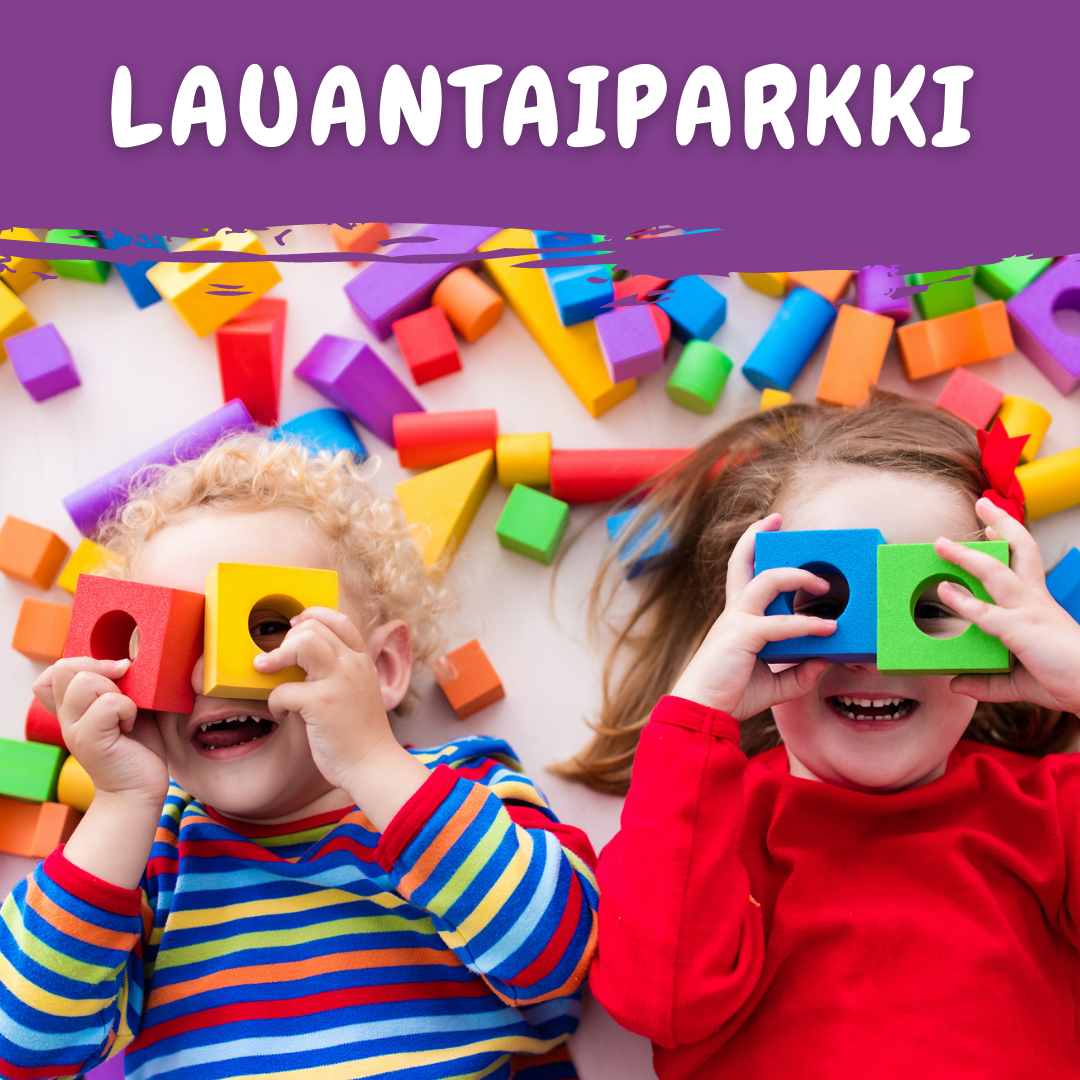 Lauantaiparkki iltapäivä klo 12.30-15 Kaksi lasta kurkistelee palikoiden läpi