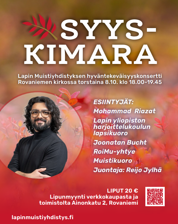 Kuvassa Mohammad Riazat sekä konsertin infotekstit